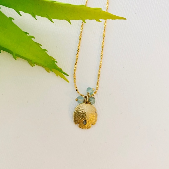 Sand Dollar Aqua Necklace Catherine Weitzman Gold Vermeil - Picture 2 of 4
